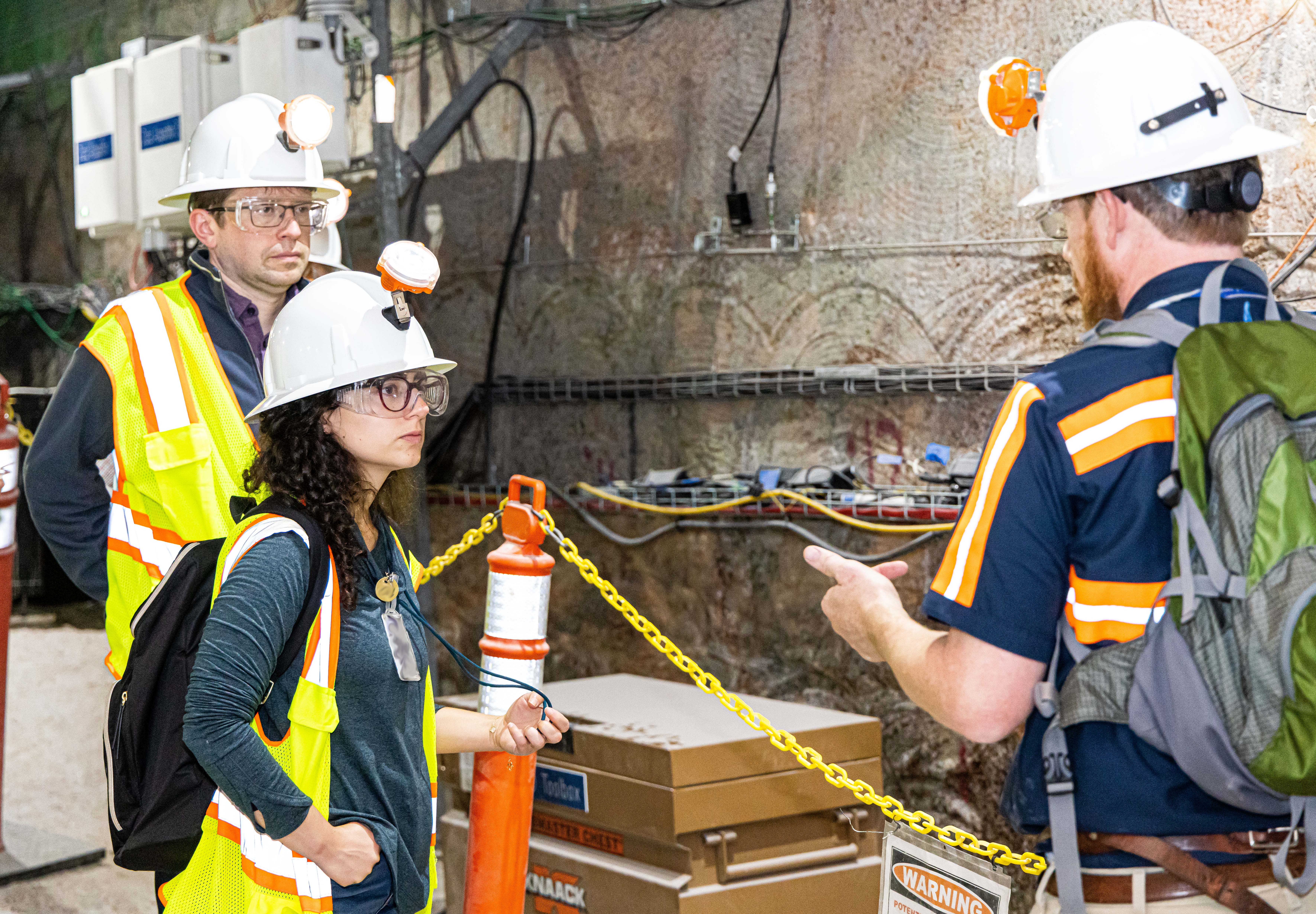 Scientists discussing the BATS project in the WIPP underground